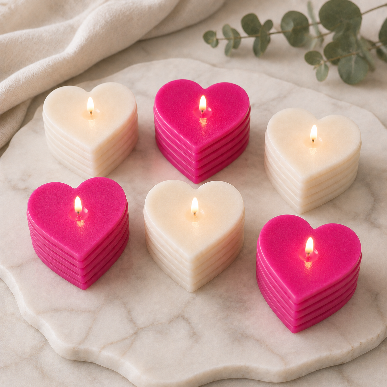 Roseline Spiral 6-Heart Candle Gift Set — Vivid Pink & Veil