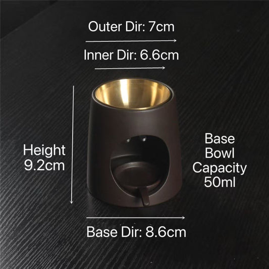 Ceramic Wax & Oil Burner — Brown Tower with Brass Bowl