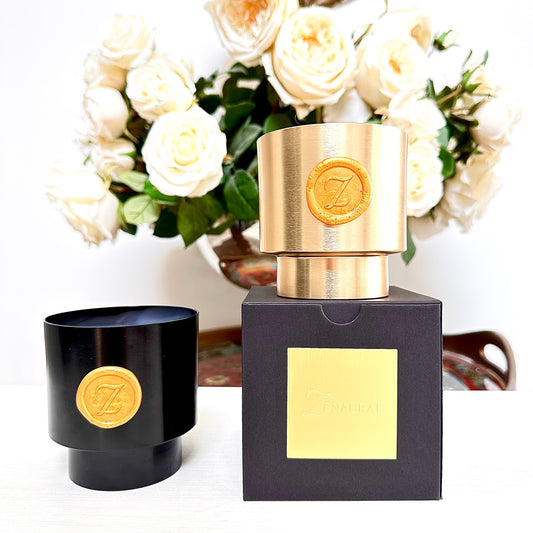 Brushed metal cup candle — gold and black vessels with gift box
