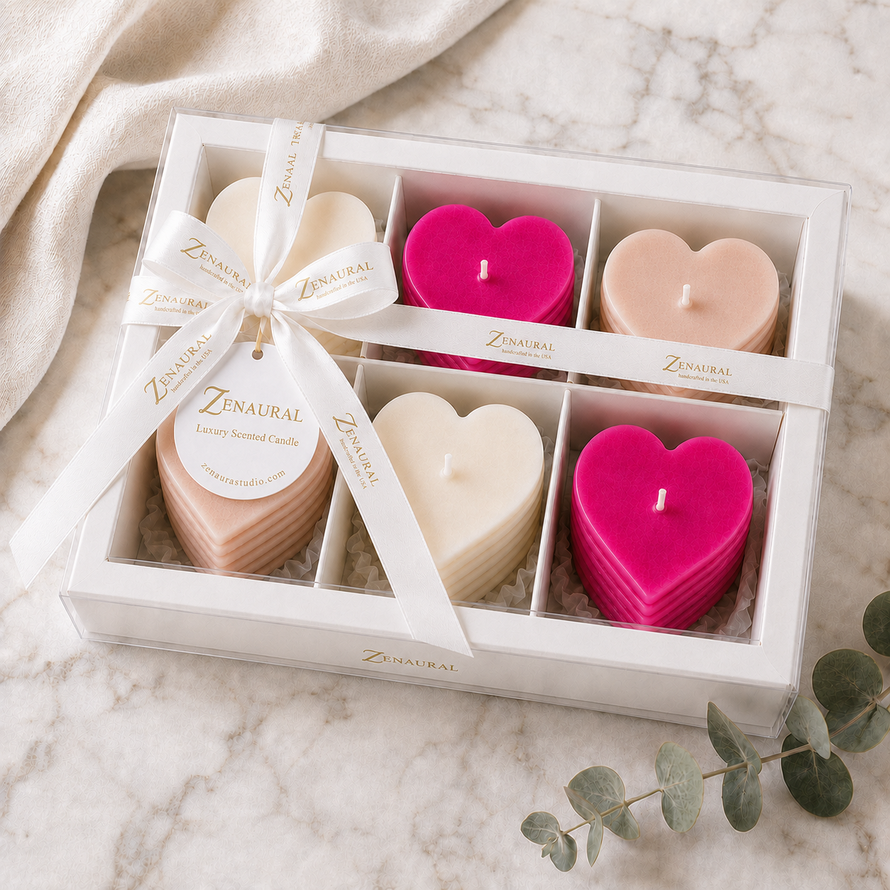 Roseline Spiral 6-Heart Candle Gift Set — Veil · Blush · Vivid