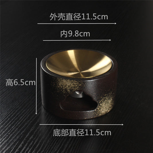 Ceramic Wax & Oil Burner — Low Profile Gold Tone with Brushed Stainless-Steel Plate