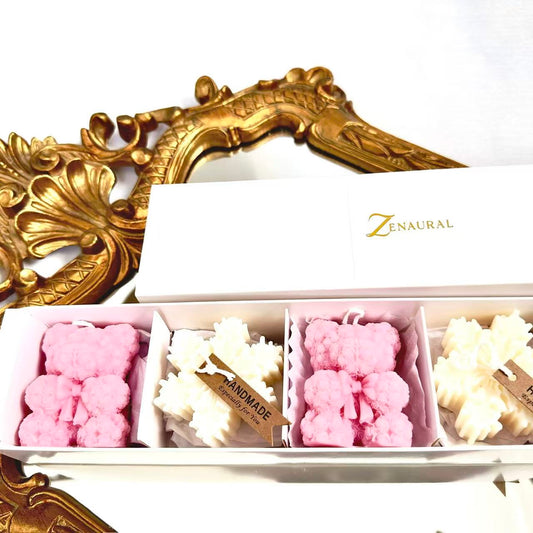 Holiday Candle — Pink Bear & White Snowflakes