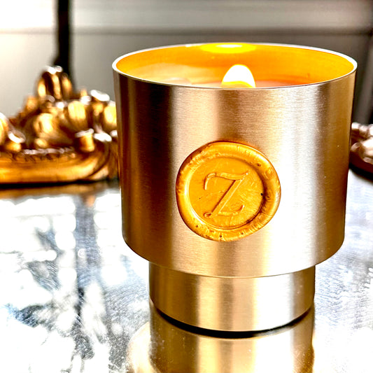 Brushed Gold reusable metal cup candle