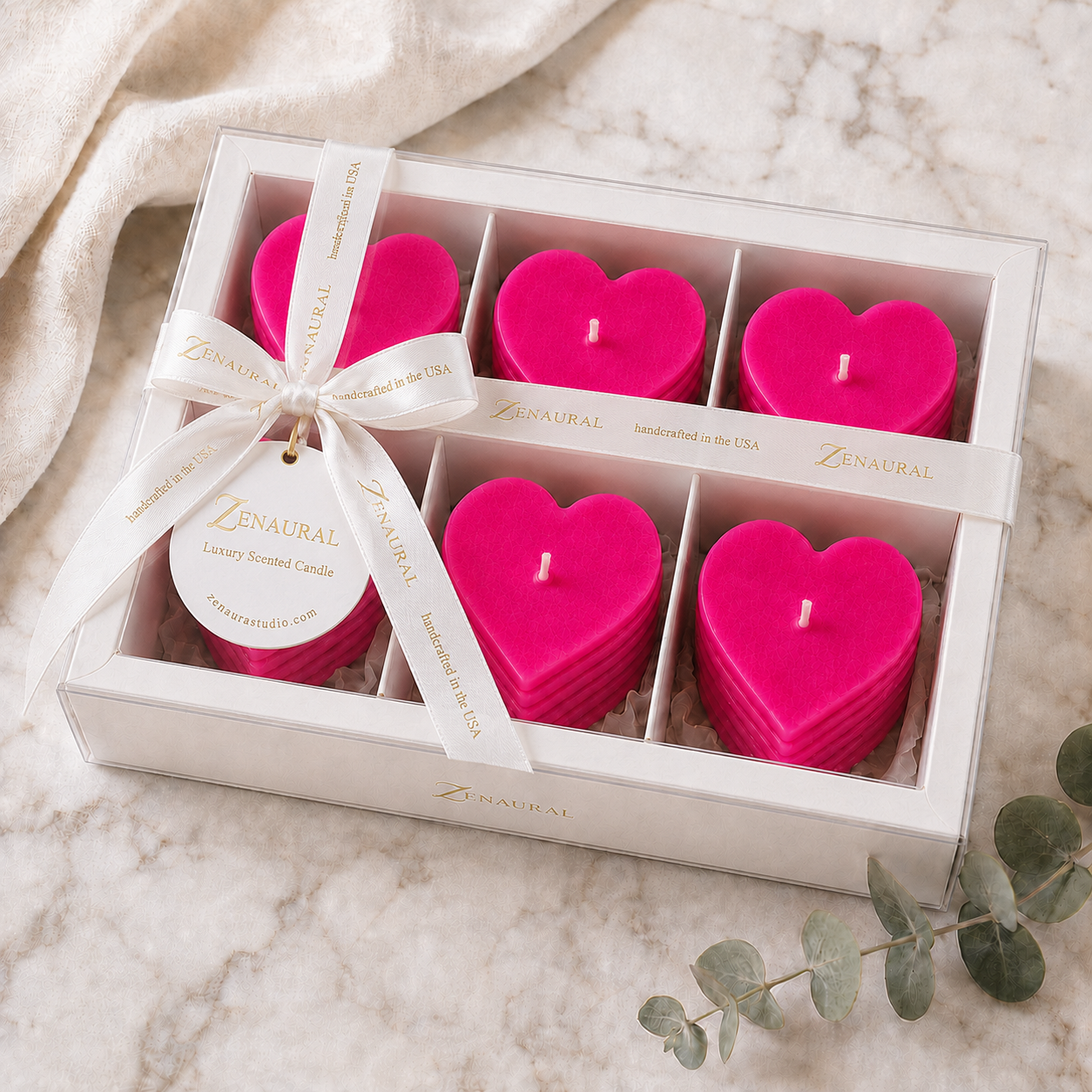 Roseline Spiral 6-Heart Candle Gift Set — Vivid Pink