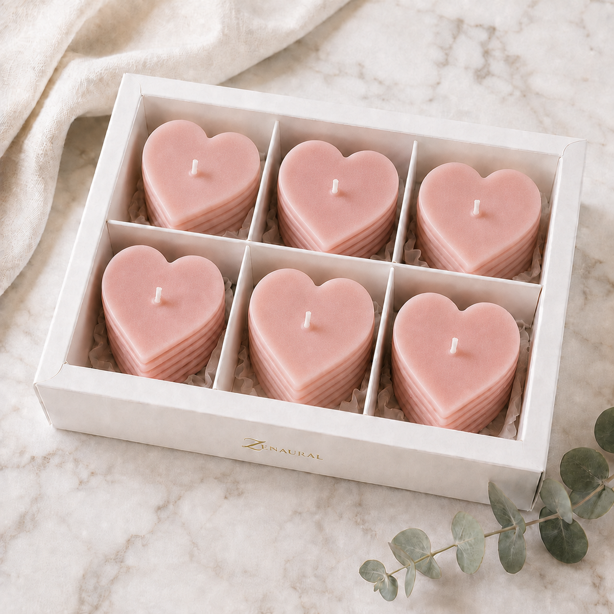 Roseline Spiral 6-Heart Candle Gift Set — Nude Blush
