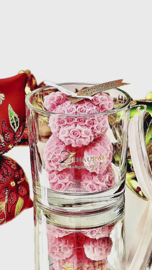 Holiday Candle — Blush Blossom Bear in Glass